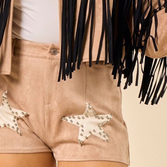 Retro Suede Patchwork Star Shorts - Picture 16 of 16